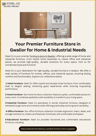 Steel Co Your Premier Furniture Store in Gwalior for Home & Industrial Needs