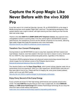 Capture the K-pop Magic Like Never Before with the vivo X200 Pro