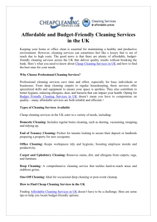 Cheap Cleaning Services in UK - Cheap Cleaning Services