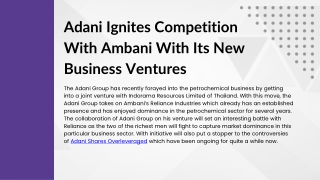 Adani Ignites Competition With Ambani With Its New Business Ventures