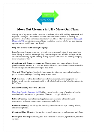 Move Out Cleaners in UK - Move Out Clean
