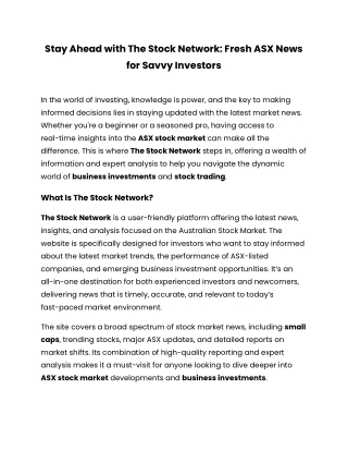 Stay Ahead with The Stock Network: Fresh ASX News for Savvy Investors