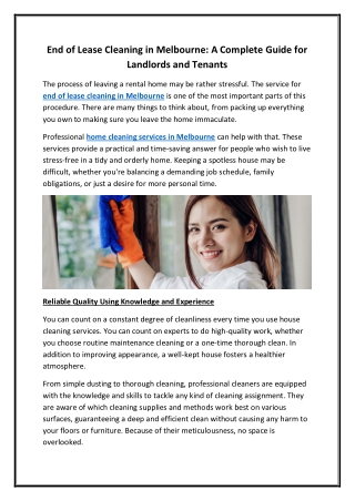 End of Lease Cleaning in Melbourne A Complete Guide for Landlords and Tenants