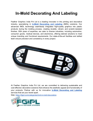 In-Mold Decorating And Labeling
