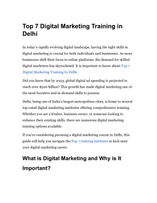 Top 7 Digital Marketing Training in Delhi