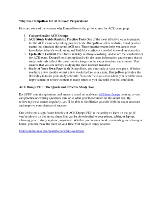 Pass the ACE Exam First Time with DumpsBoss Exam Dumps