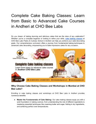 Complete Cake Baking Classes_ Learn from Basic to Advanced Cake Courses in Andheri at CHO Bee Labs