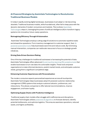 AI-Powered Strategies by Assimilate Technologies to Revolutionize Traditional Business Models