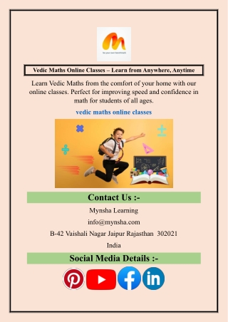 Vedic Maths Online Classes  Learn from Anywhere, Anytime