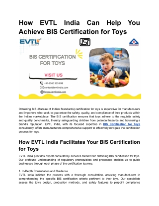 How EVTL India Can Help You Achieve BIS Certification for Toys