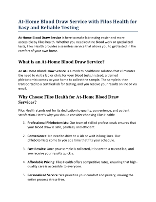 At-Home Blood Draw Service with Filos Health for Easy and Reliable Testing