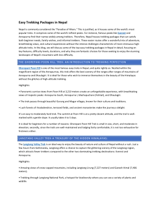 esay trekking package in nepal