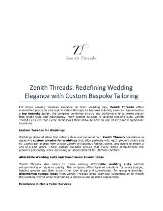 Zenith Threads- Redefining Wedding Elegance with Custom Bespoke Tailoring