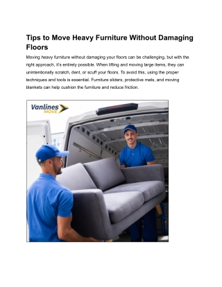 Tips to Move Heavy Furniture Without Damaging Floors