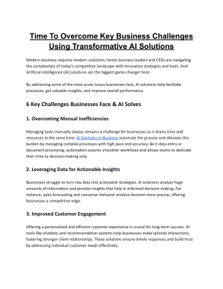Time To Overcome Key Business Challenges Using Transformative AI Solutions