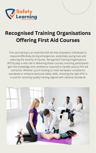Recognised Training Organisations Offering First Aid Courses