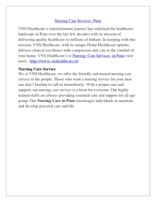 Nursing Care Services  Pune