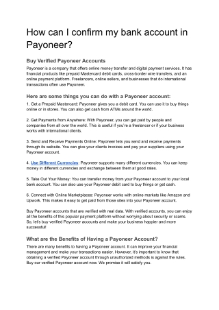 How can I confirm my bank account in Payoneer