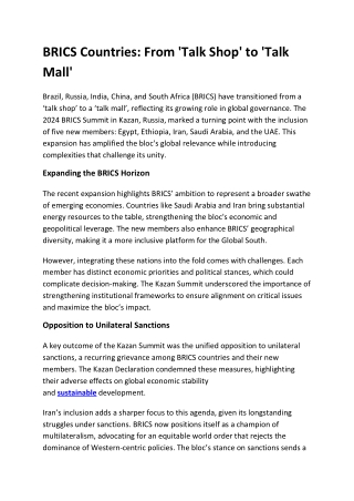 BRICS Countries: From 'Talk Shop' to 'Talk Mall'