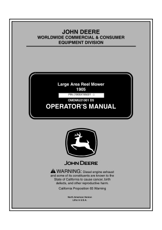 John Deere 1905 Large Area Reel Mower Operator’s Manual Instant Download (PIN1905×195001-) (Publication No.OMDMU21001)