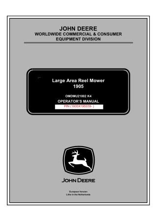 John Deere 1905 Large Area Reel Mower Operator’s Manual Instant Download (PIN1905×195039-) (Publication No.OMDMU21002)