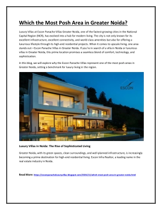 Which the Most Posh Area in Greater Noida?