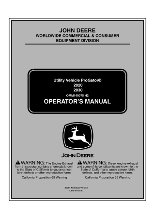 John Deere 2020 2030 Utility Vehicle ProGator Operator’s Manual Instant Download (PIN035000-) (Publication No.OMM149075)