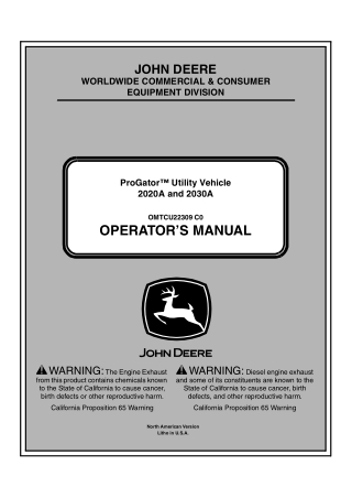 John Deere 2020A and 2030A PROGATOR™ Utility Vehicle Operator’s Manual Instant Download ( PIN010000-) (Publication No.OM