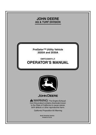 John Deere 2020A and 2030A PROGATOR™ Utility Vehicle Operator’s Manual Instant Download ( PIN060001-) (Publication No.OM