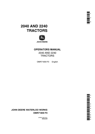 John Deere 2040 and 2240 Tractors Operator’s Manual Instant Download (Publication No.OMR71859)