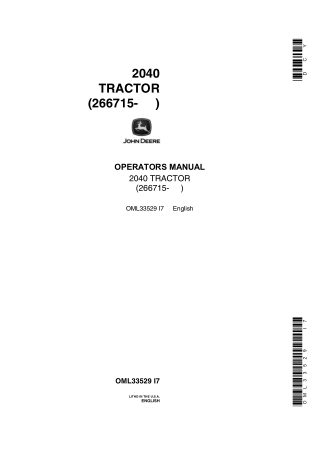 John Deere 2040 Tractor Operator’s Manual Instant Download (Pin.266715-) (Publication No.OML33529)