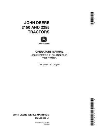 John Deere 2150 and 2255 Tractors Operator’s Manual Instant Download (Publication No.OML55480)
