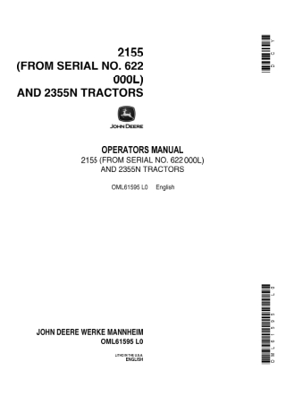 John Deere 2155 and 2355N Tractors Operator’s Manual Instant Download (Pin.622000L) (Publication No.OML61595)