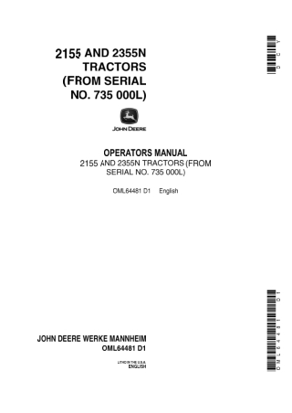 John Deere 2155 and 2355N Tractors Operator’s Manual Instant Download (PIN735000L) (Publication No.OML64481)