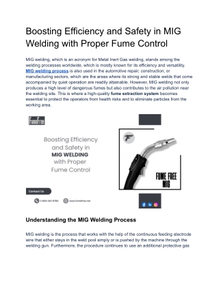Boosting Efficiency and Safety in MIG Welding with Proper Fume Control
