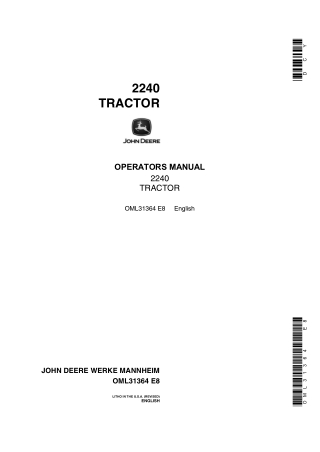 John Deere 2240 Tractor Operator’s Manual Instant Download (Publication No.OML31364)