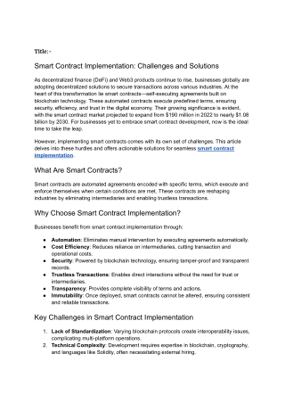 Smart Contract Implementation: Challenges and How to Tackle Them