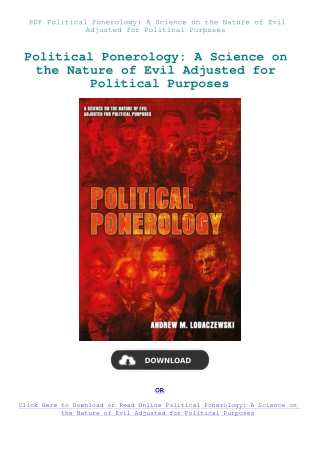 PDF Political Ponerology A Science on the Nature of Evil Adjusted for Political Purposes