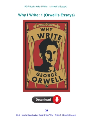 PDF Books Why I Write 1 (Orwell's Essays)