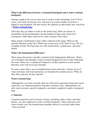 What is the difference between a waterproof backpack and a water-resistant backpack