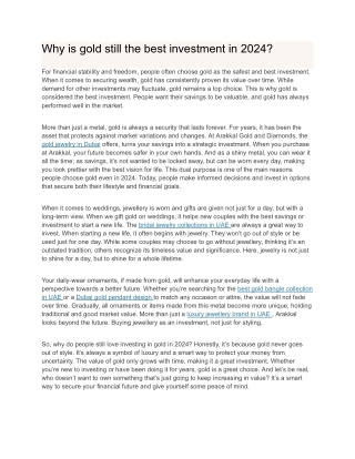 Why is gold still the best investment in 2024