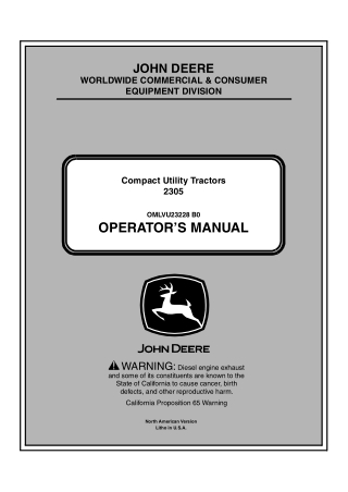 John Deere 2305 Compact Utility Tractors Operator’s Manual Instant Download (PIN120001-) (Publication No.OMLVU23228)