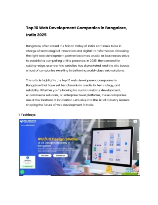 Top 10 Web Development Companies in Bangalore, India 2025