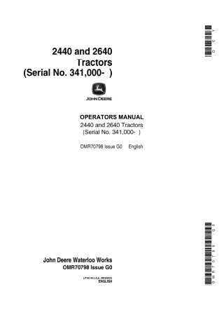 John Deere 2440 and 2640 Tractors Operator’s Manual Instant Download (Pin.341000-) (Publication No.OMR70798)