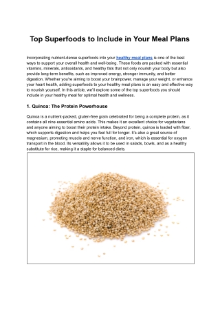 Top Superfoods to Include in Your Healthy Meal Plans for Optimal Health