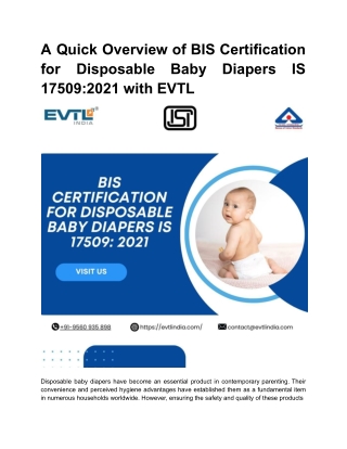 A Quick Overview of BIS Certification for Disposable Baby Diapers IS 17509_2021 with EVTL