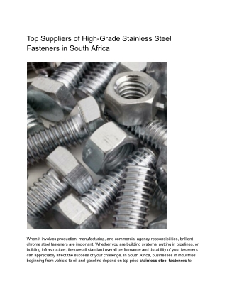 Top Suppliers of High-Grade Stainless Steel Fasteners in South Africa