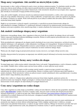 Skup srebra i argentum: Jak zarobić na niezwykłym rynku