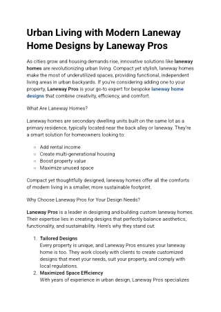 Urban Living with Modern Laneway Home Designs by Laneway Pros