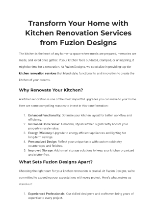 Transform Your Home with Kitchen Renovation Services from Fuzion Designs